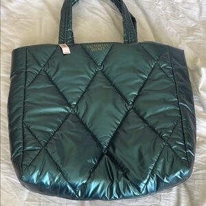 Victoria's Secret Emerald Quilted Tote Bag with Geometric Design